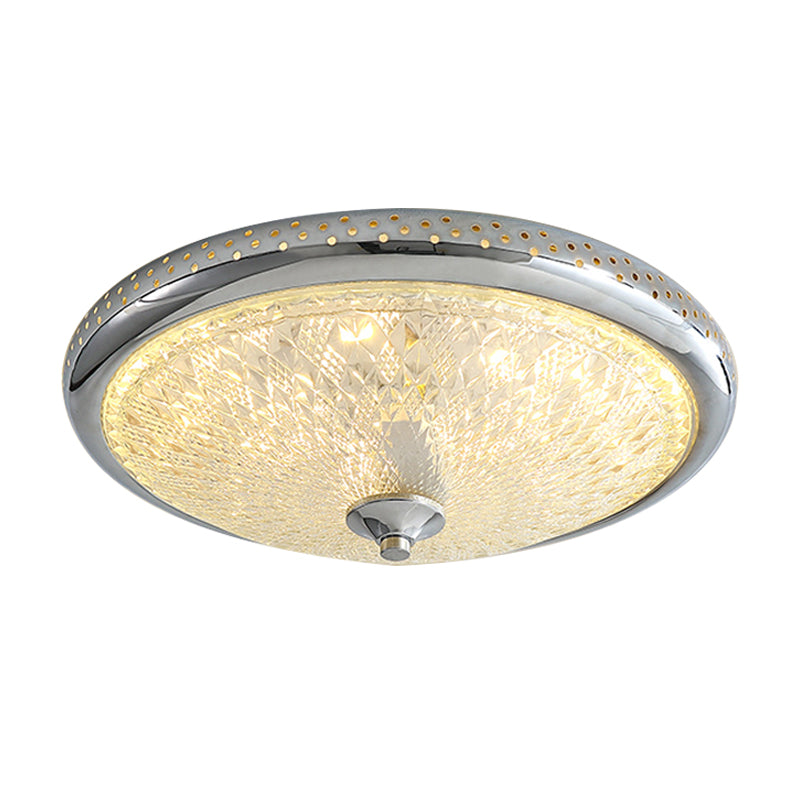 Gold/Chrome Round Flush Lamp Vintage Amber Prismatic Glass LED Bedroom Ceiling Light Fixture, 14"/18" Width Clearhalo 'Ceiling Lights' 'Close To Ceiling Lights' 'Close to ceiling' 'Flush mount' Lighting' 1450780