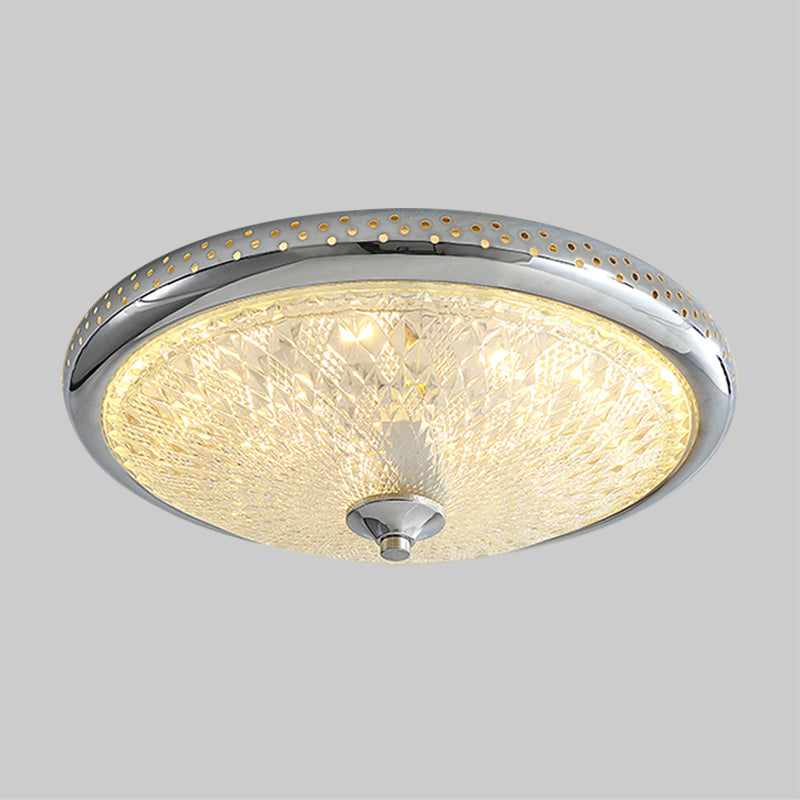 Gold/Chrome Round Flush Lamp Vintage Amber Prismatic Glass LED Bedroom Ceiling Light Fixture, 14"/18" Width Clearhalo 'Ceiling Lights' 'Close To Ceiling Lights' 'Close to ceiling' 'Flush mount' Lighting' 1450781