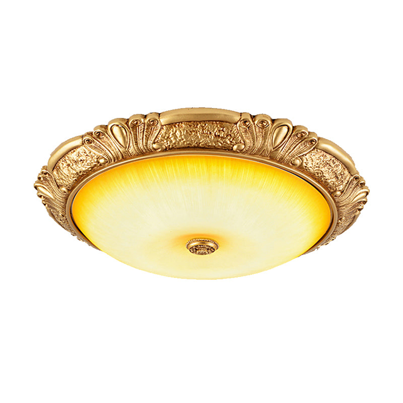 12"/16"/19.5" W LED Ceiling Flush Traditional Circle Amber Glass Flush Mount Lighting in Gold Clearhalo 'Ceiling Lights' 'Close To Ceiling Lights' 'Close to ceiling' 'Flush mount' Lighting' 1450787