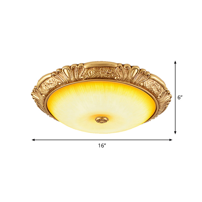 12"/16"/19.5" W LED Ceiling Flush Traditional Circle Amber Glass Flush Mount Lighting in Gold Clearhalo 'Ceiling Lights' 'Close To Ceiling Lights' 'Close to ceiling' 'Flush mount' Lighting' 1450790