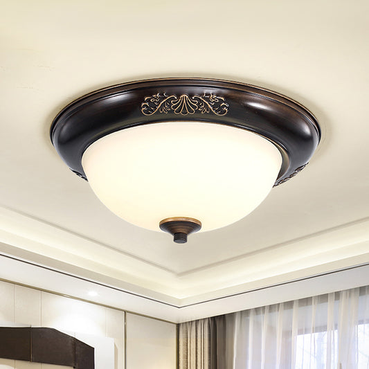 LED Dome Shape Flush Mount Light Countryside Black Opal Glass Ceiling Fixture, 12"/16"/20" Wide Black Clearhalo 'Ceiling Lights' 'Close To Ceiling Lights' 'Close to ceiling' 'Flush mount' Lighting' 1450808