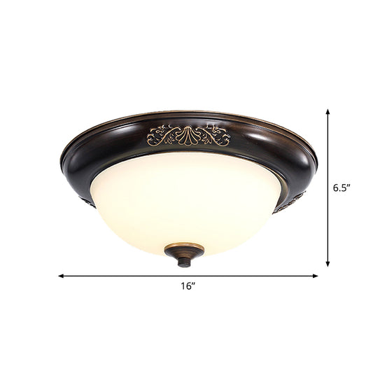 LED Dome Shape Flush Mount Light Countryside Black Opal Glass Ceiling Fixture, 12"/16"/20" Wide Clearhalo 'Ceiling Lights' 'Close To Ceiling Lights' 'Close to ceiling' 'Flush mount' Lighting' 1450812