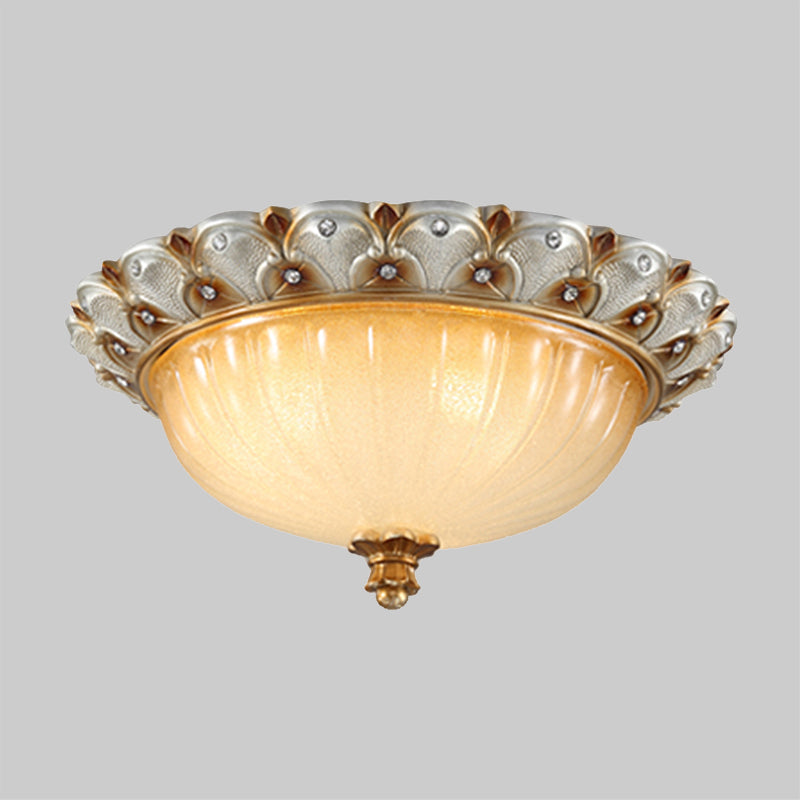 Domed Living Room Ceiling Lighting Farmhouse Ribbed Glass 16"/19.5" Wide 3 Bulbs Beige Flush Mount Light Fixture Clearhalo 'Ceiling Lights' 'Close To Ceiling Lights' 'Close to ceiling' 'Flush mount' Lighting' 1450816