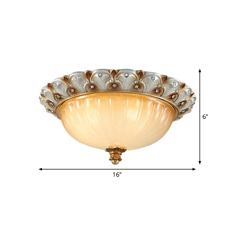 Domed Living Room Ceiling Lighting Farmhouse Ribbed Glass 16"/19.5" Wide 3 Bulbs Beige Flush Mount Light Fixture Clearhalo 'Ceiling Lights' 'Close To Ceiling Lights' 'Close to ceiling' 'Flush mount' Lighting' 1450817