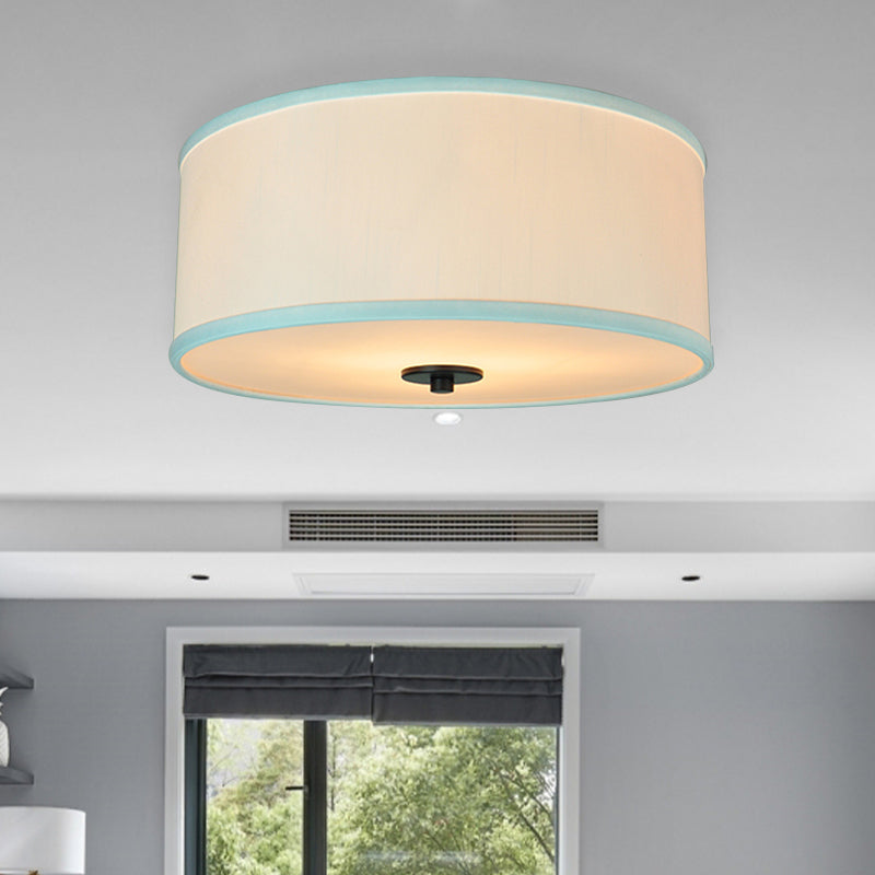 Drum Shade Flush Light Modern Fabric 5 Bulbs 16"/19.5" Wide Bedroom Ceiling Mount Fixture in Grey/White with Green Rim White Clearhalo 'Ceiling Lights' 'Close To Ceiling Lights' 'Close to ceiling' 'Flush mount' Lighting' 1450825