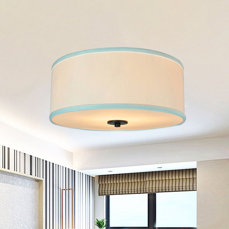 Drum Shade Flush Light Modern Fabric 5 Bulbs 16"/19.5" Wide Bedroom Ceiling Mount Fixture in Grey/White with Green Rim Clearhalo 'Ceiling Lights' 'Close To Ceiling Lights' 'Close to ceiling' 'Flush mount' Lighting' 1450827