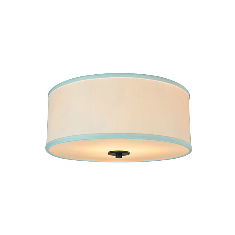 Drum Shade Flush Light Modern Fabric 5 Bulbs 16"/19.5" Wide Bedroom Ceiling Mount Fixture in Grey/White with Green Rim Clearhalo 'Ceiling Lights' 'Close To Ceiling Lights' 'Close to ceiling' 'Flush mount' Lighting' 1450828