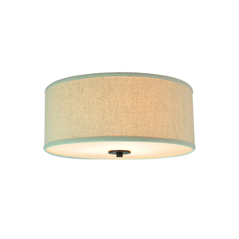 Drum Shade Flush Light Modern Fabric 5 Bulbs 16"/19.5" Wide Bedroom Ceiling Mount Fixture in Grey/White with Green Rim Clearhalo 'Ceiling Lights' 'Close To Ceiling Lights' 'Close to ceiling' 'Flush mount' Lighting' 1450834