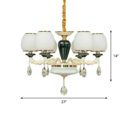 6 Heads Ceiling Chandelier Traditional Living Room Pendant Lighting with Ball White Glass Shade Clearhalo 'Ceiling Lights' 'Chandeliers' 'Modern Chandeliers' 'Modern' Lighting' 1450910