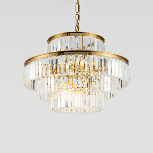 3 Layers Clear Crystal Rod Chandelier Postmodern 23.5"/31.5" Wide 9-Light Dining Room Hanging Pendant Light Clearhalo 'Ceiling Lights' 'Chandeliers' 'Clear' 'Industrial' 'Modern Chandeliers' 'Modern' 'Tiffany' 'Traditional Chandeliers' Lighting' 1450913