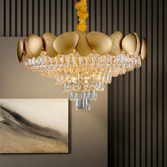 Crystal Tapered Shape Chandelier Modern Stylish 11 Bulbs Living Room Pendant Lamp in Gold Gold Clearhalo 'Ceiling Lights' 'Chandeliers' 'Modern Chandeliers' 'Modern' Lighting' 1450916