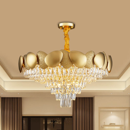 Crystal Tapered Shape Chandelier Modern Stylish 11 Bulbs Living Room Pendant Lamp in Gold Clearhalo 'Ceiling Lights' 'Chandeliers' 'Modern Chandeliers' 'Modern' Lighting' 1450917