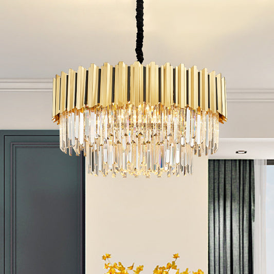 8 Bulbs Tiered Chandelier Pendant Post-Modern Gold Crystal Prism Hanging Light Fixture Gold Clearhalo 'Ceiling Lights' 'Chandeliers' 'Modern Chandeliers' 'Modern' Lighting' 1450927