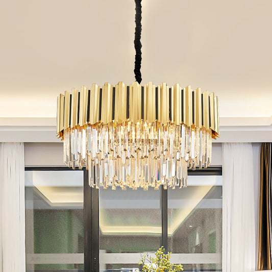 8 Bulbs Tiered Chandelier Pendant Post-Modern Gold Crystal Prism Hanging Light Fixture Clearhalo 'Ceiling Lights' 'Chandeliers' 'Modern Chandeliers' 'Modern' Lighting' 1450928