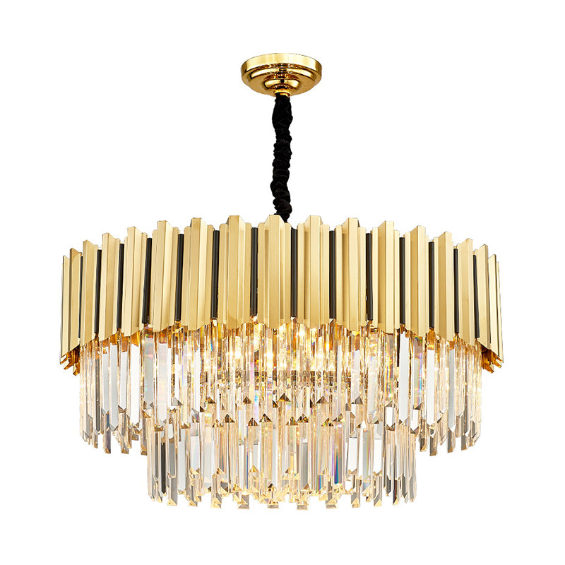 8 Bulbs Tiered Chandelier Pendant Post-Modern Gold Crystal Prism Hanging Light Fixture Clearhalo 'Ceiling Lights' 'Chandeliers' 'Modern Chandeliers' 'Modern' Lighting' 1450929