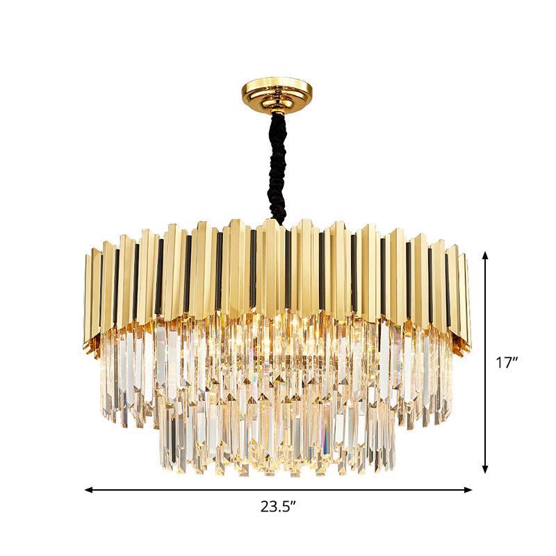 8 Bulbs Tiered Chandelier Pendant Post-Modern Gold Crystal Prism Hanging Light Fixture Clearhalo 'Ceiling Lights' 'Chandeliers' 'Modern Chandeliers' 'Modern' Lighting' 1450930