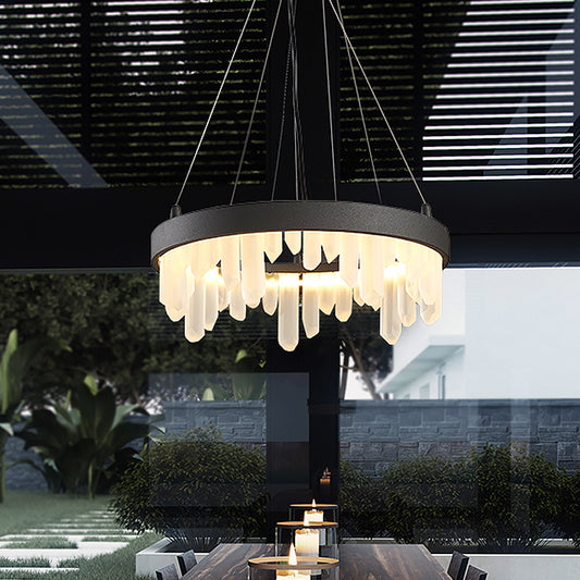 Hoop Living Room Pendant Light Minimalistic Crystal 6 Lights Black Chandelier Lamp Black Clearhalo 'Ceiling Lights' 'Chandeliers' 'Modern Chandeliers' 'Modern' Lighting' 1450931