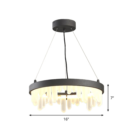 Hoop Living Room Pendant Light Minimalistic Crystal 6 Lights Black Chandelier Lamp Clearhalo 'Ceiling Lights' 'Chandeliers' 'Modern Chandeliers' 'Modern' Lighting' 1450934