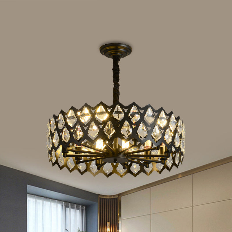 Black Cutouts Ceiling Hanging Light Modern Crystal-Encrusted 16"/21.5" Wide 6/9 Bulbs Dining Room Chandelier Clearhalo 'Ceiling Lights' 'Chandeliers' Lighting' options 1450935