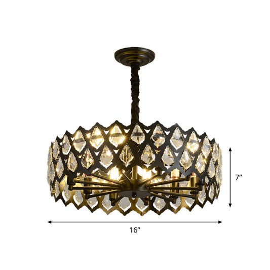 Black Cutouts Ceiling Hanging Light Modern Crystal-Encrusted 16"/21.5" Wide 6/9 Bulbs Dining Room Chandelier Clearhalo 'Ceiling Lights' 'Chandeliers' Lighting' options 1450938