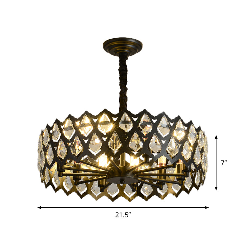 Black Cutouts Ceiling Hanging Light Modern Crystal-Encrusted 16"/21.5" Wide 6/9 Bulbs Dining Room Chandelier Clearhalo 'Ceiling Lights' 'Chandeliers' Lighting' options 1450939