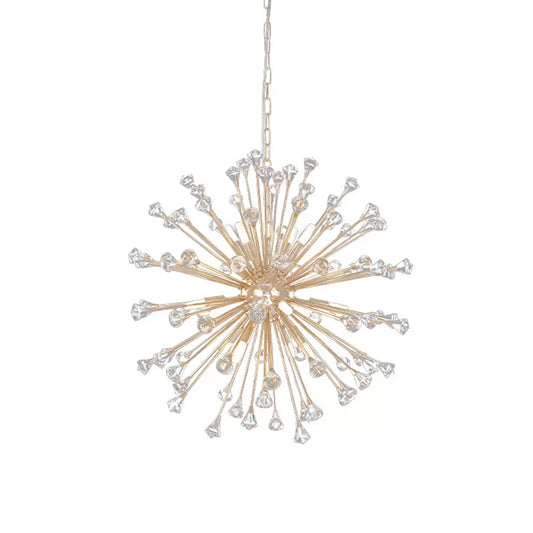 Crystal Urchin Down Lighting Pendant Minimalist 12-Light Living Room Chandelier in Gold Clearhalo 'Ceiling Lights' 'Chandeliers' 'Modern Chandeliers' 'Modern' Lighting' 1450941
