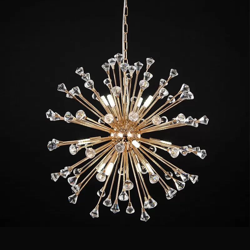 Crystal Urchin Down Lighting Pendant Minimalist 12-Light Living Room Chandelier in Gold Clearhalo 'Ceiling Lights' 'Chandeliers' 'Modern Chandeliers' 'Modern' Lighting' 1450942