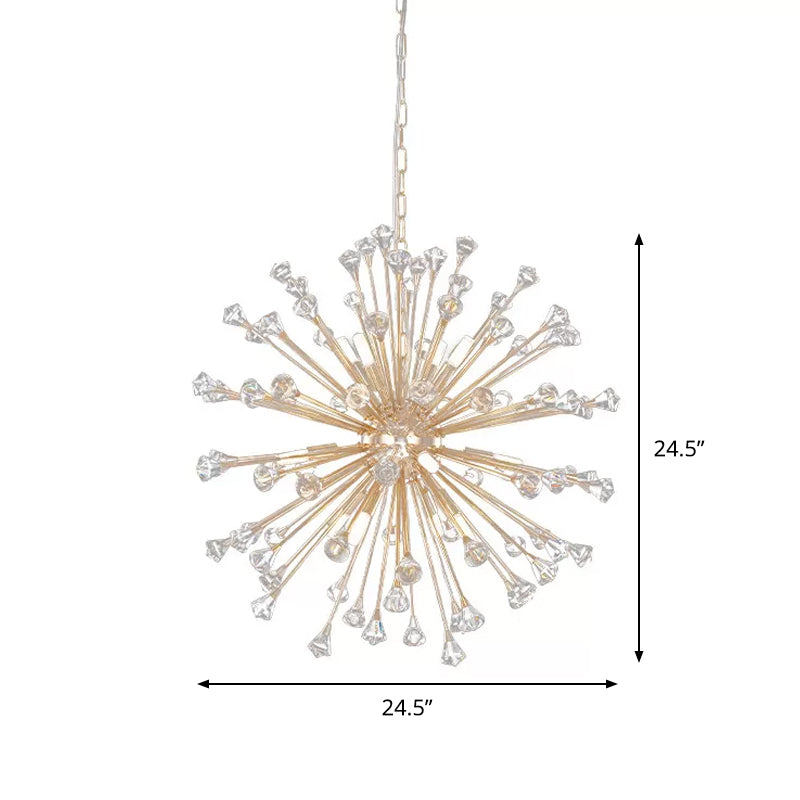 Crystal Urchin Down Lighting Pendant Minimalist 12-Light Living Room Chandelier in Gold Clearhalo 'Ceiling Lights' 'Chandeliers' 'Modern Chandeliers' 'Modern' Lighting' 1450943