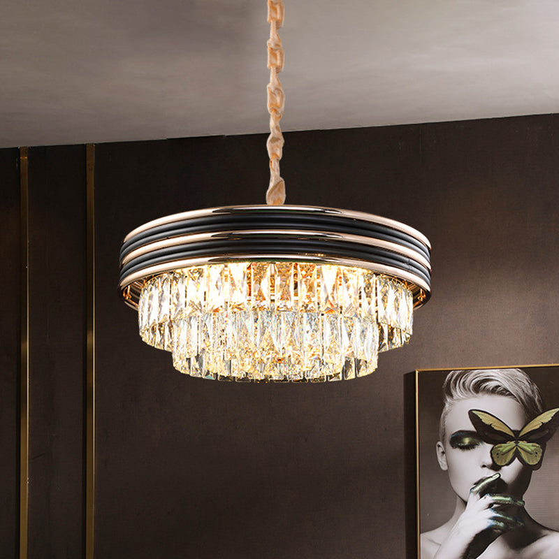 18"/21.5" W Black 9/11-Head Drop Lamp Modern Cut Crystal Multi-Layer Chandelier Pendant over Table Black Clearhalo 'Ceiling Lights' 'Chandeliers' 'Modern Chandeliers' 'Modern' Lighting' 1450944