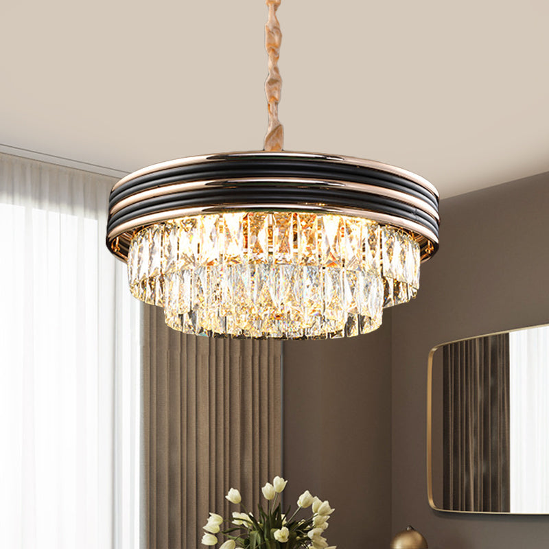 18"/21.5" W Black 9/11-Head Drop Lamp Modern Cut Crystal Multi-Layer Chandelier Pendant over Table Clearhalo 'Ceiling Lights' 'Chandeliers' 'Modern Chandeliers' 'Modern' Lighting' 1450945