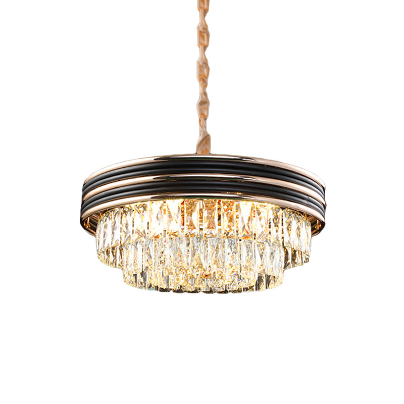 18"/21.5" W Black 9/11-Head Drop Lamp Modern Cut Crystal Multi-Layer Chandelier Pendant over Table Clearhalo 'Ceiling Lights' 'Chandeliers' 'Modern Chandeliers' 'Modern' Lighting' 1450946