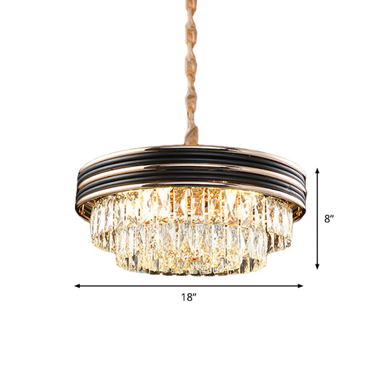 18"/21.5" W Black 9/11-Head Drop Lamp Modern Cut Crystal Multi-Layer Chandelier Pendant over Table Clearhalo 'Ceiling Lights' 'Chandeliers' 'Modern Chandeliers' 'Modern' Lighting' 1450947