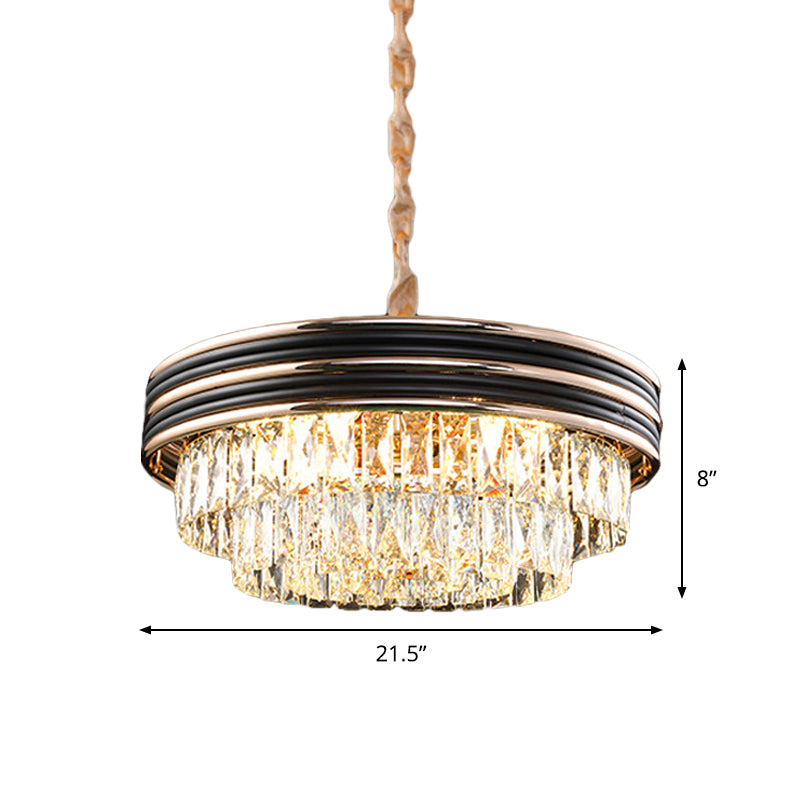 18"/21.5" W Black 9/11-Head Drop Lamp Modern Cut Crystal Multi-Layer Chandelier Pendant over Table Clearhalo 'Ceiling Lights' 'Chandeliers' 'Modern Chandeliers' 'Modern' Lighting' 1450948