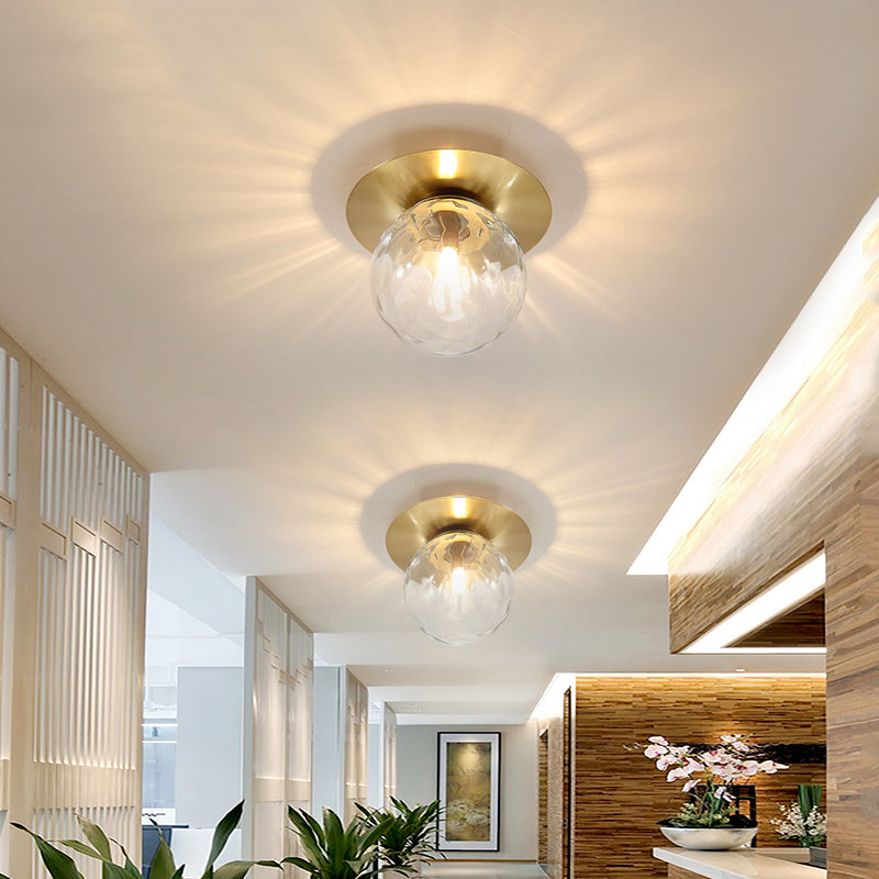 Mini LED Flush Light Simplicity Foyer Ceiling Flush Mount with Ball Clear Glass Shade in Gold Clearhalo 'Ceiling Lights' 'Close To Ceiling Lights' 'Close to ceiling' 'Flush mount' Lighting' 1450956