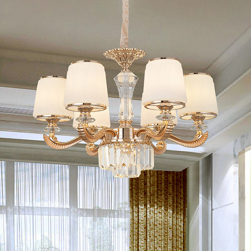 6/8-Light Ceiling Chandelier Traditional Parlor Hanging Lamp with Tapered Milk Glass Shade in Gold 6 Gold Clearhalo 'Ceiling Lights' 'Chandeliers' Lighting' options 1450972_3de85567-6664-4dba-a0b3-ad3eda78d68c