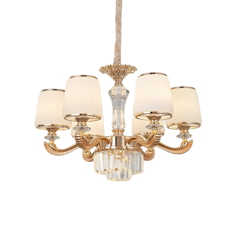 6/8-Light Ceiling Chandelier Traditional Parlor Hanging Lamp with Tapered Milk Glass Shade in Gold Clearhalo 'Ceiling Lights' 'Chandeliers' Lighting' options 1450973