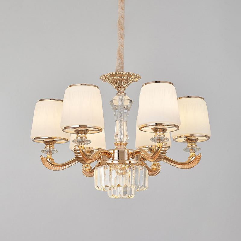 6/8-Light Ceiling Chandelier Traditional Parlor Hanging Lamp with Tapered Milk Glass Shade in Gold Clearhalo 'Ceiling Lights' 'Chandeliers' Lighting' options 1450974