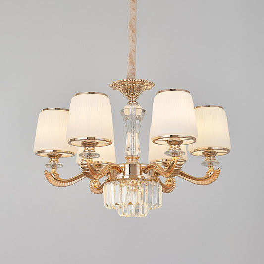 6/8-Light Ceiling Chandelier Traditional Parlor Hanging Lamp with Tapered Milk Glass Shade in Gold Clearhalo 'Ceiling Lights' 'Chandeliers' Lighting' options 1450974