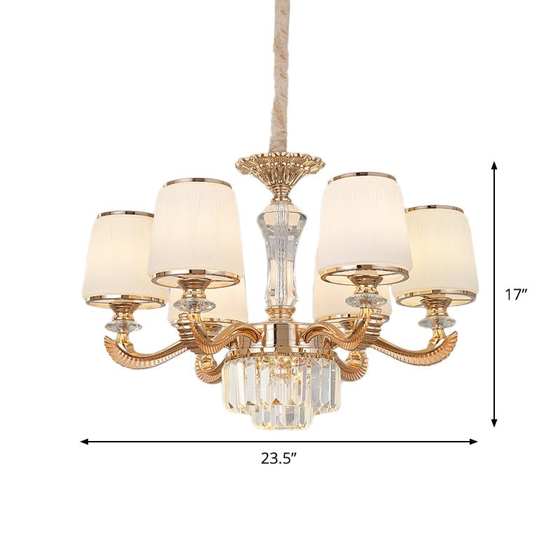 6/8-Light Ceiling Chandelier Traditional Parlor Hanging Lamp with Tapered Milk Glass Shade in Gold Clearhalo 'Ceiling Lights' 'Chandeliers' Lighting' options 1450975