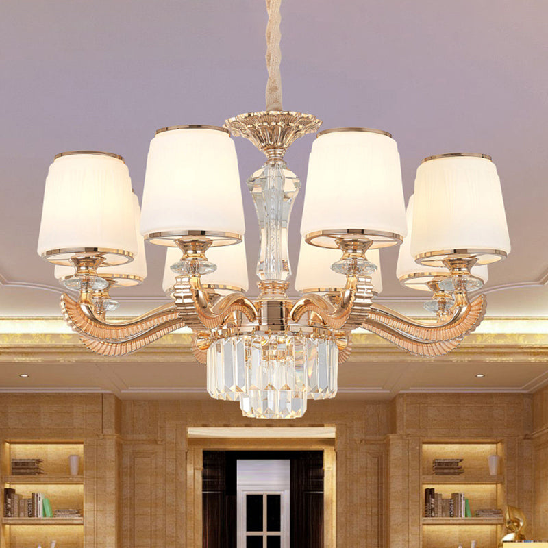 6/8-Light Ceiling Chandelier Traditional Parlor Hanging Lamp with Tapered Milk Glass Shade in Gold Clearhalo 'Ceiling Lights' 'Chandeliers' Lighting' options 1450976