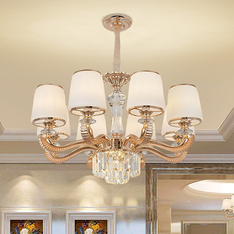 6/8-Light Ceiling Chandelier Traditional Parlor Hanging Lamp with Tapered Milk Glass Shade in Gold Clearhalo 'Ceiling Lights' 'Chandeliers' Lighting' options 1450977