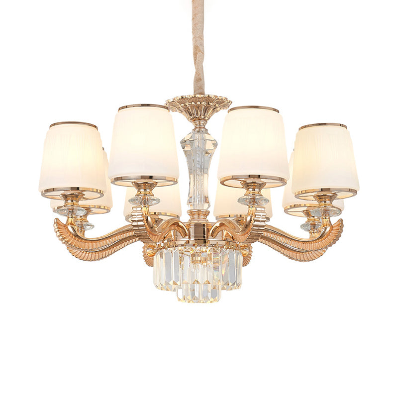 6/8-Light Ceiling Chandelier Traditional Parlor Hanging Lamp with Tapered Milk Glass Shade in Gold Clearhalo 'Ceiling Lights' 'Chandeliers' Lighting' options 1450978