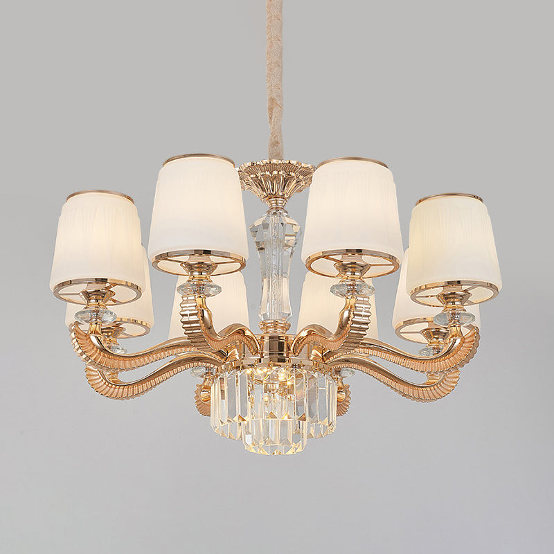 6/8-Light Ceiling Chandelier Traditional Parlor Hanging Lamp with Tapered Milk Glass Shade in Gold Clearhalo 'Ceiling Lights' 'Chandeliers' Lighting' options 1450979