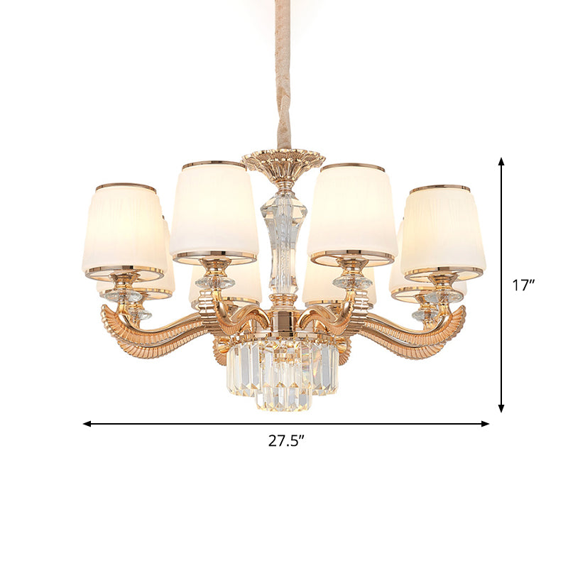 6/8-Light Ceiling Chandelier Traditional Parlor Hanging Lamp with Tapered Milk Glass Shade in Gold Clearhalo 'Ceiling Lights' 'Chandeliers' Lighting' options 1450980