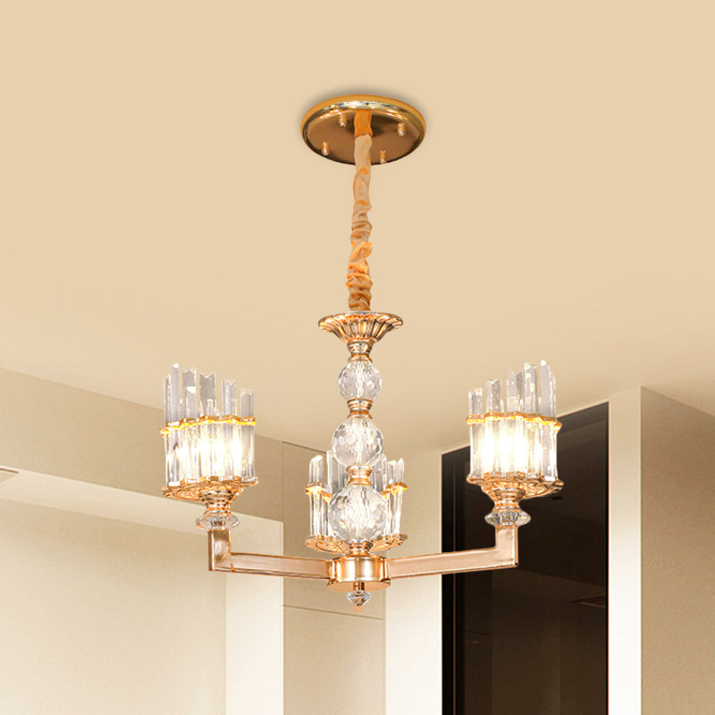 Gold Half-Shade Chandelier Modern Crystal Rod 3/6 Lights Living Room Hanging Pendant Clearhalo 'Ceiling Lights' 'Chandeliers' Lighting' options 1450985