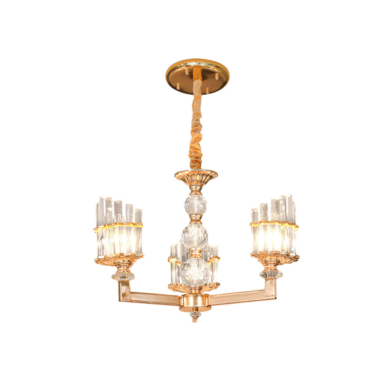 Gold Half-Shade Chandelier Modern Crystal Rod 3/6 Lights Living Room Hanging Pendant Clearhalo 'Ceiling Lights' 'Chandeliers' Lighting' options 1450986