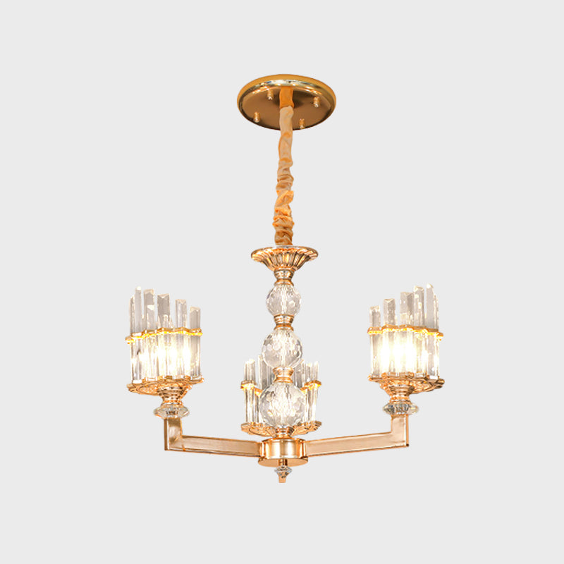 Gold Half-Shade Chandelier Modern Crystal Rod 3/6 Lights Living Room Hanging Pendant Clearhalo 'Ceiling Lights' 'Chandeliers' Lighting' options 1450987