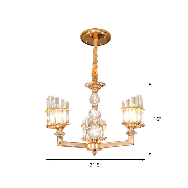 Gold Half-Shade Chandelier Modern Crystal Rod 3/6 Lights Living Room Hanging Pendant Clearhalo 'Ceiling Lights' 'Chandeliers' Lighting' options 1450988