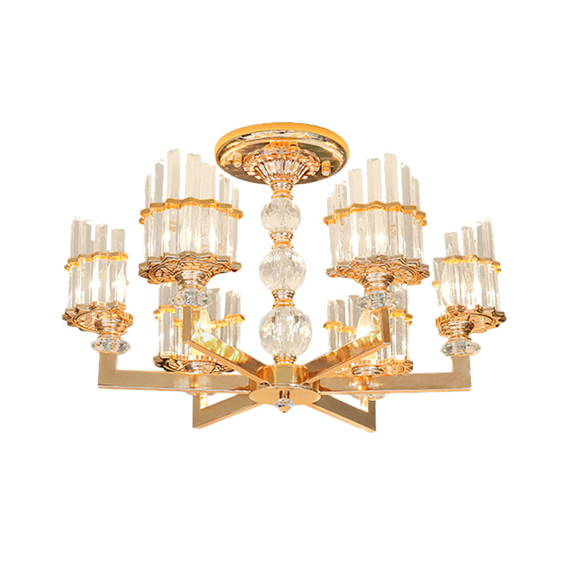 Gold Half-Shade Chandelier Modern Crystal Rod 3/6 Lights Living Room Hanging Pendant Clearhalo 'Ceiling Lights' 'Chandeliers' Lighting' options 1450992