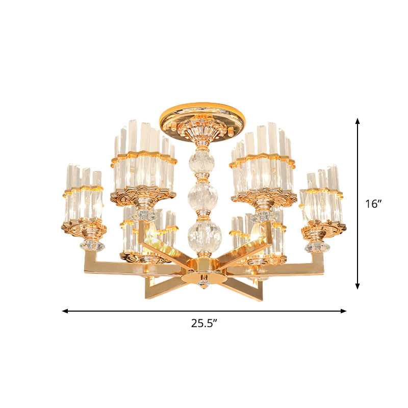 Gold Half-Shade Chandelier Modern Crystal Rod 3/6 Lights Living Room Hanging Pendant Clearhalo 'Ceiling Lights' 'Chandeliers' Lighting' options 1450993